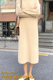 Yipinpay Vintage Long Knitted Dress Women Autumn Elegant Warm Black Sweater Dress Female Casual Bodycon Chic Fashion Y2k Dress New