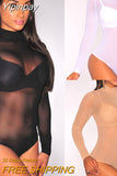 Yipinpay Transparent Sexy Mesh Bodysuit 3 Colors Long Sleeve Jumpsuit Women Sheer Leotard Fashion Underwear Teddy Daily Wear Hot Sale