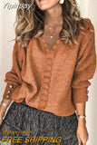 Yipinpay autumn and winter new lace V-neck coat head sweater ladies loose long sleeve solid color sweater pullover tops