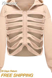 Yipinpay Women's Y2K Goth Cutout Zip-up Sweatshirt Grunge Long Sleeve Punk Harajuku Unisex Hooded Skeleton Hollow Pullovers