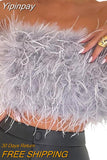 Yipinpay Women Clothes Artificial Fur Feather Vest Summer 2023 Sleeveless T-shirts Strapless Fluffy Backless Slim Tube Tops Streetwear