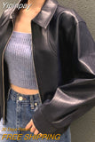 Yipinpay Fashion Trench Leather Jacket Women Streetwear Moto Biker Zipper Leather Jacket Casual High Street Cropped Leather Coat