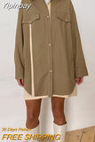 Yipinpay Patchwork Oversized Shirt Dress Women Fashion 2023 Long Sleeves Splicing Loose Dresses Female Pocket Street Wear