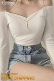 Yipinpay for Women 2023 Sexy Slash Neck Long Sleeve White Off Shoulder Chain Tshirt Ropa Mujer Graphic T-shirts Y2k Top Camisetas