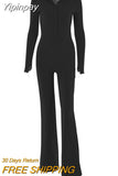 Yipinpay Long Sleeve Ribbed Jumpsuits For Women Brown Button Wide Legs Jumpsuit Romper 2023 Femme Autumn Winter Casual Overalls