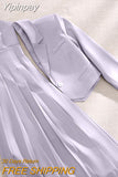 Yipinpay Suits Elegant Purple Strap Pleated Dress Office Wear Women Business Blazer Mujer De Moda Jacket Suit Vestido Blazer 2 Set