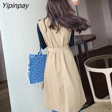 Yipinpay Autumn Sleeveless Vest Trench Women Casual Long overcoat match knitting tops Fashion female coat Ladies trench