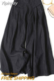 Yipinpay Spring Summer Women's Cotton Linen Wide Leg Pants Loose Elastic High Waist Thin Ladies Skirt Pants Capris Flared Trousers
