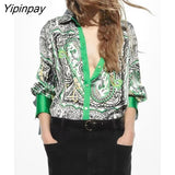 Yipinpay Women Printed Blouses Shirt 2023 Spring Summer Fashion Causal Turn Down Collar Tops Single Breasted Long Sleeve T-Shirts