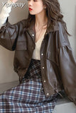 Yipinpay Autumn Winter Faux Leather Jacket Women Oversize PU Leather Coat Loose Casual Streetwear Female Jacket