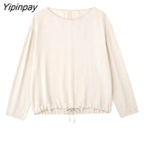 Yipinpay Spring Women Solid Soft Loose Pants Sets 2023 Casual O-Neck Oversized Short Shirt Tops Elastic Waist Wide Leg Pants