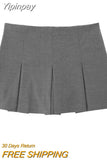 Yipinpay Grey Pleated Skirt Shorts Women Striped Bermuda Shorts Woman High Waist Casual Mini Shorts Harajuku Fashion Women's Skort