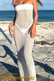 Yipinpay Knitted Maxi Strapless Beach Dress Bodycon Summer Black Hollow Out Sleeveless Party Dresses Sexy Club Backless New