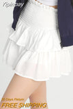 Yipinpay Ruffle White Mini Skirt Women Summer Korean Fashion High Waist Elastic Patchwork Kawaii Layer Short Skirt Cute Skort