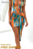 Yipinpay Printed 2Pieces Top Skirt Suits Women's Summer Streetwear Outfit Sleeveless Halter Corset Crop Tops+Bodycon Mini Skirts
