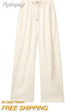 Yipinpay Fashion Women Wide Leg Pants 2023 Summer Female Casual Loose Lace Up Trousers Ladies Chic Elegant Low Waist Pants New In