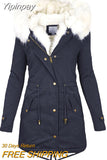 Yipinpay Women Winter Hooded Coat 2023 Luxury Long Sleeve Zipper Jacket with Detachable Fur Collar New in Outwears Female Clothing