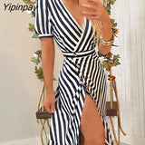 Yipinpay Slit Irregular Ruffles Hem Dress Women Casual Dress