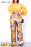 Yipinpay Pieces Women's Sets 2023 Summer Autumn Flower Print Blouse Shirt Suit Tops And Pants Suits Two Piece Set Tracksuit Outfit