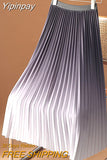 Yipinpay Women Y2K Gradient Midi Skirt Casual Luxury Elegant Korean High Waisted Pleated Skirts Girls Chic Long A-line Faldas