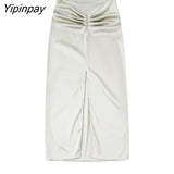 Yipinpay 2023 Women Solid Skirt Sets Spring Autumn Elegant O-neck Long Sleeve Tops Folds Straigh Skirts Casual High Street Outwear