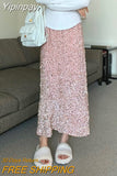 Yipinpay Straight Back Split Pink Sequin Skirt Women A Line Vintage Wrap Hip Midi Faldas Jupe Vintage Skirts Long Y2k Skirt