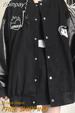 Yipinpay Baseball Bomber Jacket Women Goth Harajuku Patchwork Oversize Leather Jackets Kpop Korean Streetwear Gothic Spring Coat