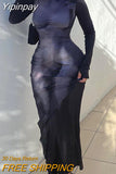 Yipinpay Fashion Women Long Dress Long Sleeve Body Print Slim Fit Dress For Party Cocktail Evening Club Streetwear S M L