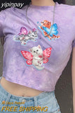 yipinpay Top Women Long Sleeve T-Shirts Graphic T-Shirt New Year O Neck Baby Tee Female Slim Patchwork Crop Top 90s Anime Clothes