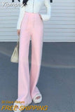 Yipinpay Mujer Autum Winter Trousers High Waist Knit Pink Wide Leg Pants Women Wild Ankle Length