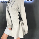 Yipinpay Spring Autumn Women dress Korean style slim high waist Hooded streetwear Corset Lace up Sports dress female dresses