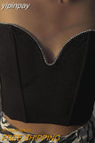 yipinpay Top Black Top Women Diamond Strapless Crop Top Summer Clothes 2023 Camis Top Streetwear Solid Backless Sexy Tank Top