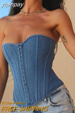 yipinpay High Street Sexy Women 2023 Denim Y2K Off Shoulder Lace Up Corset Crop Top Bustiers White Gothic Summer Vintage Tube Tops