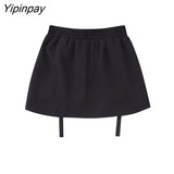 Yipinpay Women Fashion Pockets Mini Skirt 2023 Spring Autumn Sexy Solid High Waist Vintage Skirt Casual Streetwear