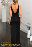 Yipinpay Spaghetti Strap Slit Bodycon Dress Party Elegant Evening Dresses Vestidos Women Backless Wrap Long Dress Vintage Wear