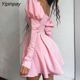 Yipinpay Women Solid Off   Shoulder Frill Hem Strappy Mini Party Sexy Dress