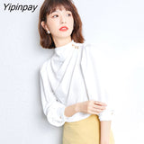 Yipinpay Spring Summer Women Blouses Elegant Korean style Fashion Satin shirts Loose Chiffon Long sleeve female blusas Ladies tops