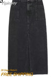 Yipinpay Black Denim Skirt Woman Slit Jean Long Skirts For Women Fashion 2023 High Waist Summer Midi Skirt Y2k Streetwear Skirts