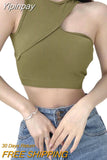 Yipinpay Women Tanks Crop Tops with Solid Color, Sexy Skinny Version Irregular Casual Style Summer Clothing Club Wear