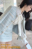 Yipinpay Autumn Winter Full Sleeve Crew Tweed Jacket Wrap Hip Mini Plaid Skirts Sets Fashion Korean Two Piece Outfits Woolen Coat