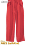 Yipinpay Loose Sweatpants 2023 Autumn Women Red Sport Pants High Waist Loose Trouser Female Fashion Streetwear Straight Pants