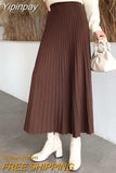 Yipinpay Women Long Maxi Knitted Skirt Autumn Winter Casual Pleated High Waist A-line Skirts 90cm 2023 Korean Fashion Faldas