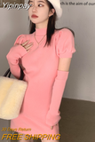 Yipinpay Knitted Bodycon Dress Sexy Puff Sleeve Sweater Mini Dress Women Evening Party One Piece Dress Korean Spring Clothing Chic
