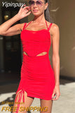 Yipinpay Halter Strap Corset Dress Sexy Backless Red Bodycon Holiday Party Dresses Cut Out Mini Summer Dresses For Women 2023
