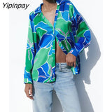 Yipinpay Summer Women Fashion Print Blouses Shirt 2023 New Causal Turn-Down Collar Tops Vintage Single Breasted Loose T-Shirts