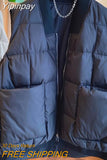 Yipinpay New Cotton Padded Zip Warm Jacket Winter Puffer Vest Pocket Women's Quilted Vest Stand Collar Overcoat Top Black Parkas