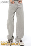 yipinpay Grey Women Jeans High Waist Vintage Straight Denim Pants Streetwear Style American Fashion Female Wide Leg Denim Trouser
