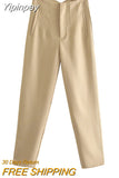 Yipinpay Women's Pants High Waist Pants For Women 2023 Spring Streetwear Pink Green Pants Multicolor Office Wear Woman Trousers