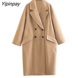 Yipinpay Elegant Ladies Loose Woolen Coat 2023 Winter Simple Double Breasted Long Sleeve Outwear Warm Basic Female Fashion Overcoat