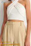 Yipinpay Women Cross Halterneck Bandeau Crop Tops Summer Simple Style Sleeveless Backless Tank Tops Streetwear Casual Plain Vest